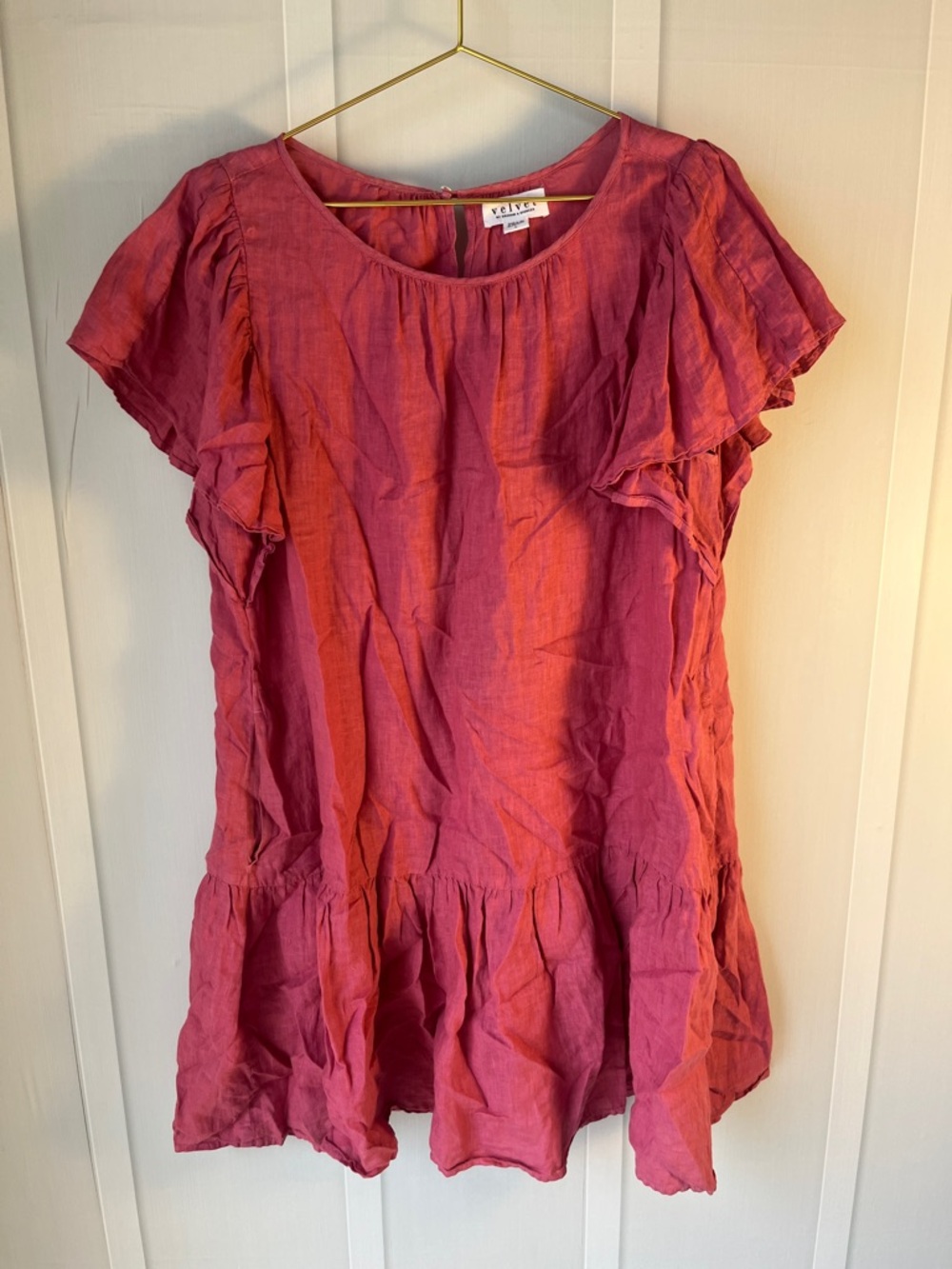 Velvet by Graham & Spencer Pink Ruffle Short Sleeve Linen Top Size Large